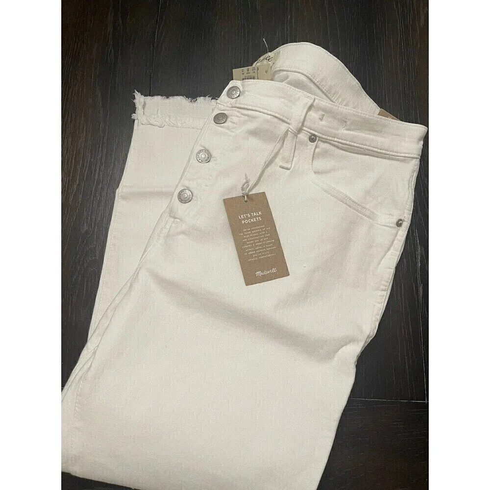 MADEWELL High Rise Skinny Jeans US 20P Size 35 Petite White NEW Step‎ Frayed Hem